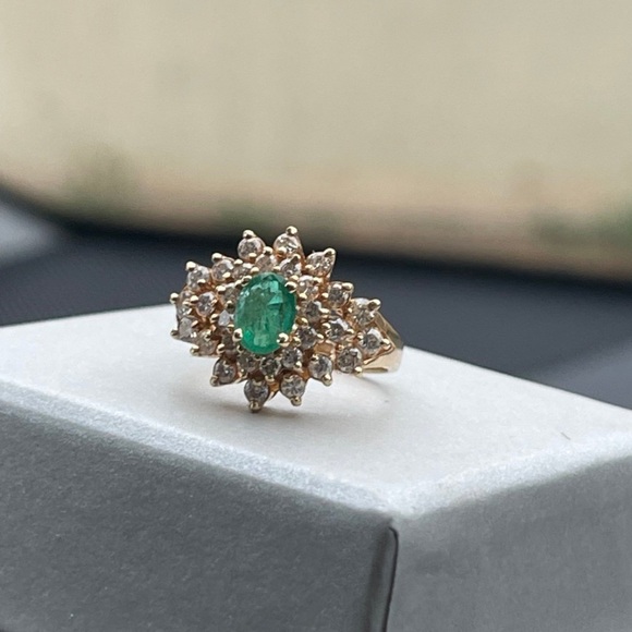 Vintage ESTATE 14k EMERALD SUNBURST RING GORGEOUS 3 ct - Picture 5 of 6